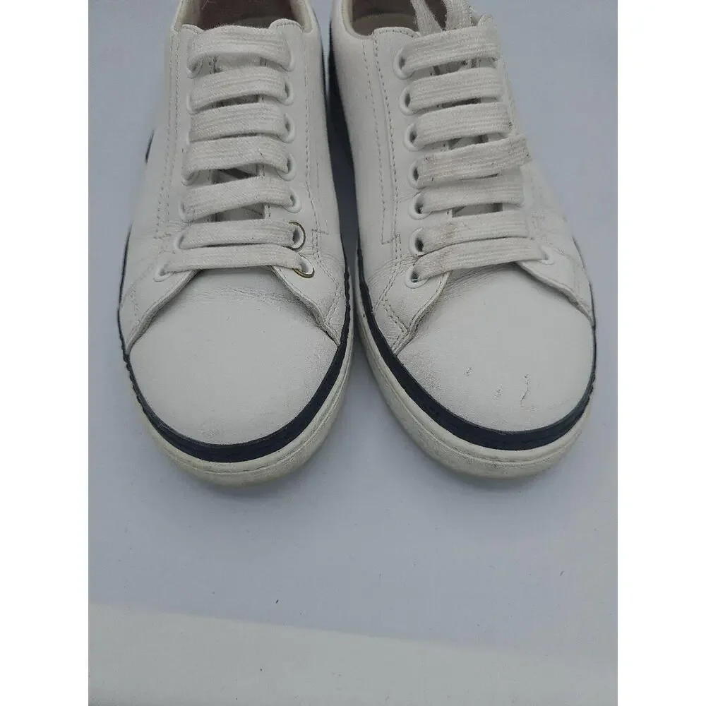 Prada 4E2831 White Leather Low Top Sneakers Colorblock Mens Size 7.5